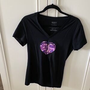 Women’s  New Black Fitted  V Neck Tee with Purple Heart size L